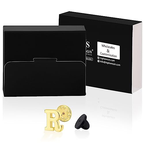 Initial Lapel Pin for Men Women, Brooch Pins for Men Suits, Metal Button Pins in 18K Gold and Silver Tone. - color: Gold-R