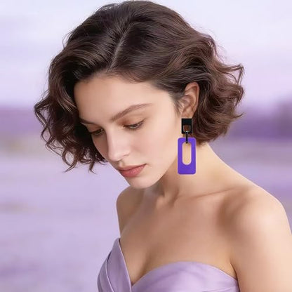 Boho Lightweight Retro Simple Acrylic Splicing Rectangle Earrings for Women Creative Exaggerated Statement Dangle Drop Earrings Jewelry - color: Black Purple B