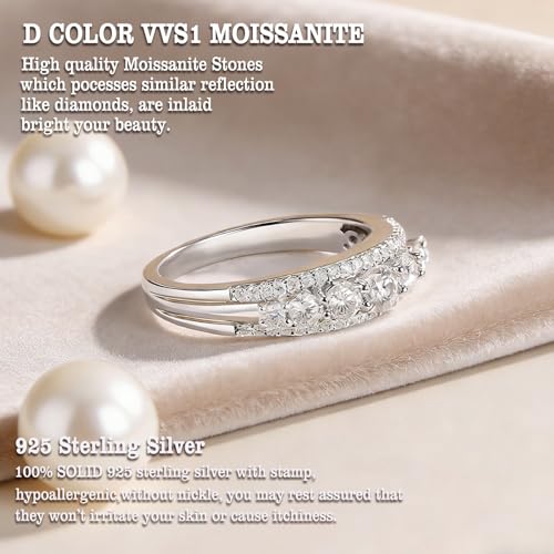 Newshe Jewellery Moissanite Wedding Bands for Women Eternity Ring 925 Sterling Silver Engagement Anniversary Stacking Size - color: Moissanite-Silver