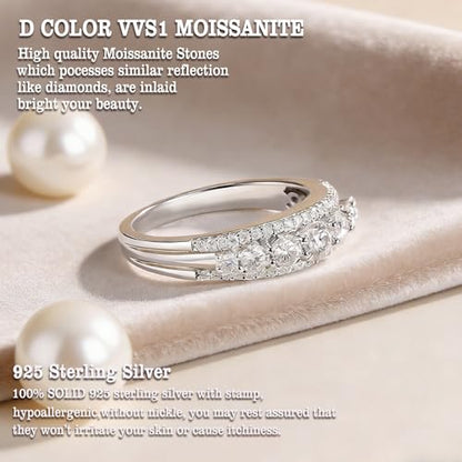 Newshe Jewellery Moissanite Wedding Bands for Women Eternity Ring 925 Sterling Silver Engagement Anniversary Stacking Size - color: Moissanite-Silver