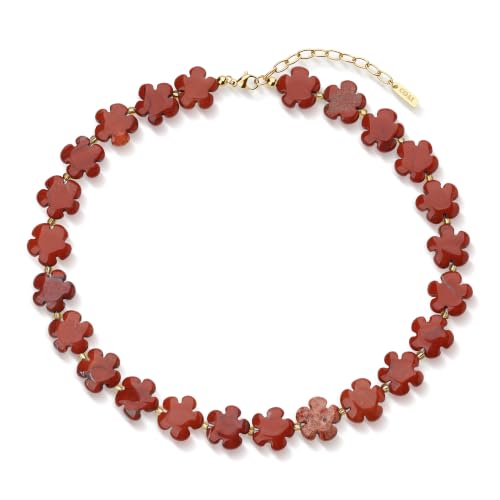 COAI Chunky Colorful Necklace for Women, Summer Beach Jewelry Crystal Flower Necklace for Women, Multi-Gemstones Sodalite Red Jasper Chunky Choker - style: Red Jasper Necklace
