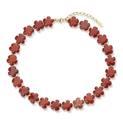 COAI Chunky Colorful Necklace for Women, Summer Beach Jewelry Crystal Flower Necklace for Women, Multi-Gemstones Sodalite Red Jasper Chunky Choker - style: Red Jasper Necklace
