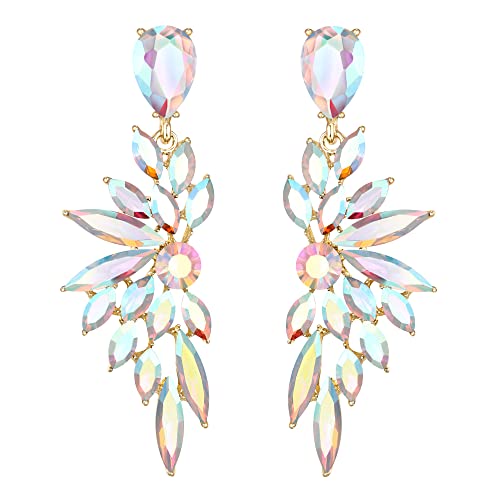 Women's Wedding Bridal Earrings Prom Dangle Earring | Shiny Crystal Teardrop Multi Marquise Cluster for Bride Bridesmaid Bling Jewelry Costume Party Accessories - color: 09-Iridescent AB