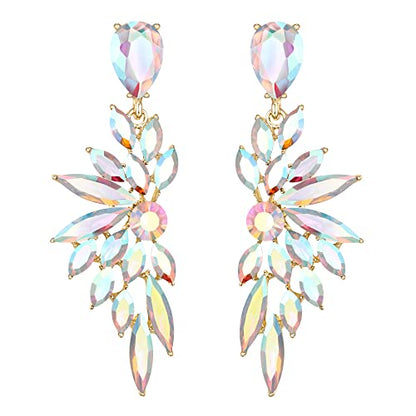Women's Wedding Bridal Earrings Prom Dangle Earring | Shiny Crystal Teardrop Multi Marquise Cluster for Bride Bridesmaid Bling Jewelry Costume Party Accessories - color: 09-Iridescent AB