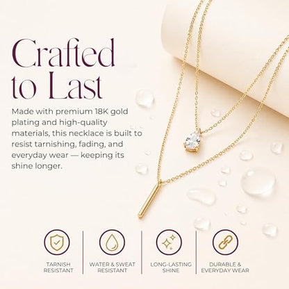 LA Signora Women's Necklaces, Choker Necklace,Women's Jewelry,18K Gold Necklace For Women,Sweatproof Non Tarnish Chain Necklaces,Trendy Gold necklace, Delicate Gold Necklace, Dainty Gold Chain - style: Double Layer Zircon Pendant Neklace