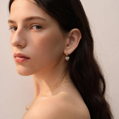 ARSIS Heart Charm Huggie Hoop Earrings for Women, Dainty 18K Gold Plated Heart Drop Hoops with CZ, Hypoallergenic, 925 Sterling Silver Posts, Tarnish-Free, Lightweight Jewelry Gift for Her - color: Heart Huggie Hoop