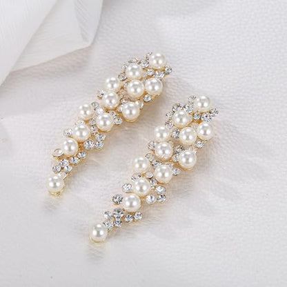 EleQueen Wedding Clip on Sparkle Simulated Pearl Rhinestone Crystal Chandelier Dangle Earrings for Bride Bridesmaid - color: Ivory Gold-Tone