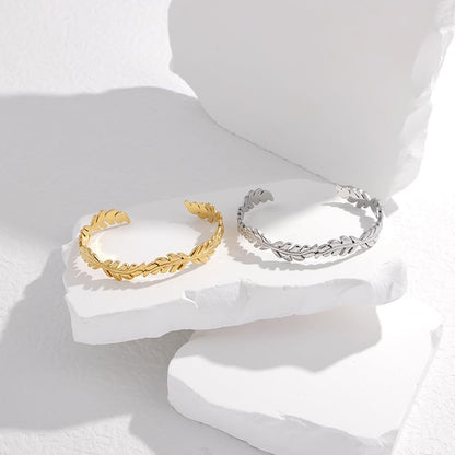 Womens Cuff Bracelets Heart Open Bangle Jewelry - color: Leaf Silver