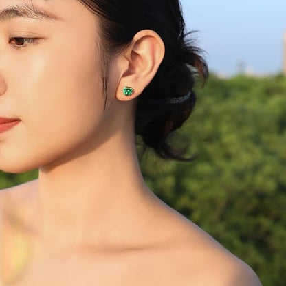8mm Heart-Cut Birthstone Stud Earrings for Women – 18K Gold Plated Hypoallergenic Cubic Zirconia Earrings, Nickel Free, 12 Months Colors, Everyday Jewelry, Gift for Her, Bridal, Birthday, Christmas - color: 05 May Emerald
