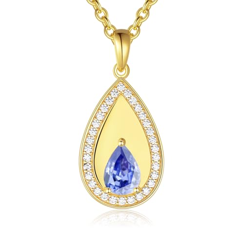 Birthstone Pendant Necklaces for Women 925 Sterling Silver Teardrop Pendant Necklace Birthday Jewelry Gift, 18"+2" Inches - color: 12 - Blue Topaz