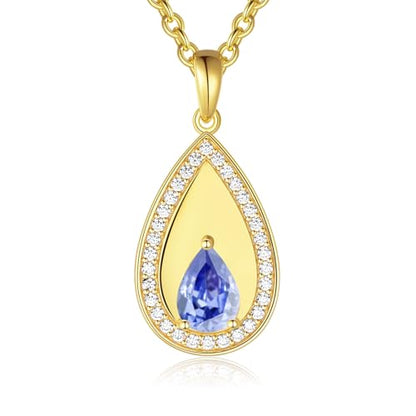 Birthstone Pendant Necklaces for Women 925 Sterling Silver Teardrop Pendant Necklace Birthday Jewelry Gift, 18"+2" Inches - color: 12 - Blue Topaz