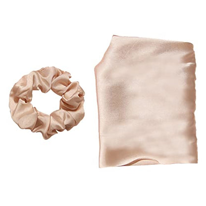 Hair Scarf Scrunchies for Women, LFOUVRE Scarf Scrunchies, 2pcs Knotted Scarf Hair Ties for Girls,Silky Satin Hair Scarf Headband, Elastic Hair Bands Ribbon Scrunchy, Ponytail Holder Hair Accessories - color: Beige