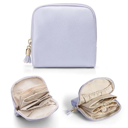 VLANDO Small Travel Jewelry Organizer,Velvet Pouch Bags with Zipper,Purple | Travel Essentials,PU Leather Organizer with 5 Divided Sections,Carry-On Totes,Gift for Birthday,Bride,Bridesmaid,Women,Girls - color: B.Purple