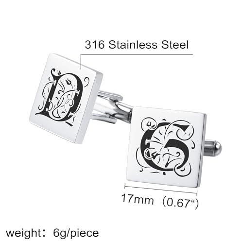 Classic Stainless Steel Cufflinks for Men Personalized Initial/Date/Photo Silver Mens Cufflinks Gift for Husband Groomsmen Groom Father of the Bride - color: Square (Initials)