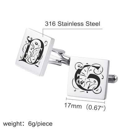 Classic Stainless Steel Cufflinks for Men Personalized Initial/Date/Photo Silver Mens Cufflinks Gift for Husband Groomsmen Groom Father of the Bride - color: Square (Initials)