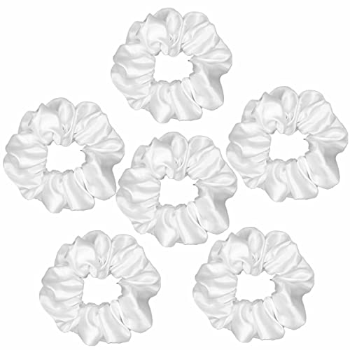 6 Pcs Satin Silk Scrunchies - Soft Hair Ties, Fashion Hair Bands, Bows, Elastic Bracelets, Ponytail Holders Hair Accessories for Women and Girls (4.5 Inch, Pure White) - color: Pure White