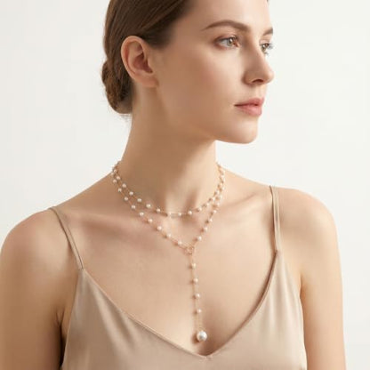 Amaxiu Layered Pearl Necklaces for Women, Y Shape Pearls Necklace for Women | Dainty Layered Faux Pearl Drop Chain Choker, Trendy Dainty Gold Pearls, Layering Necklace Jewelry Gift for Her