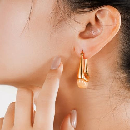 Acrylic Gold Hoop Earrings Chunky Statement Dangle Drop Huggie Earring Colorful Resin Jewelry for Women - color: Orange