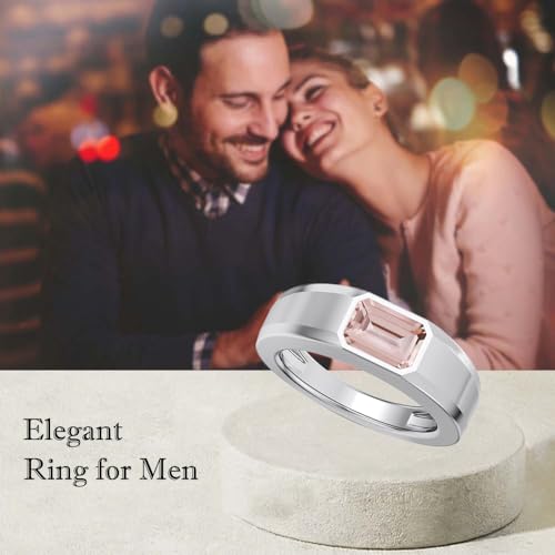 1CT - 3CT Gemstone Signet Pinky Ring - Emerald Cut Gem Pinky Ring White Yellow Rose 10K 14K 18K Gold Sterling Silver Mens Gem Signet Rings for Anniversary Fathers Day - style: Morganite