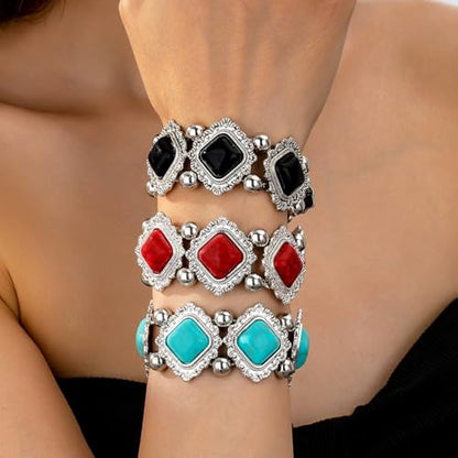 Turquoise Beaded Stretch Bracelets Bohemian Stackable Bracelets Y2K Summer Beach Bracelets Jewelry for Women - color: White
