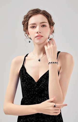 GZWHD Jewelry Set for Women CZ Earrings Necklace Ring Bracelet Set Prom Party Wedding Jewelry Gift for Mother Friend Wife - color: A-Black