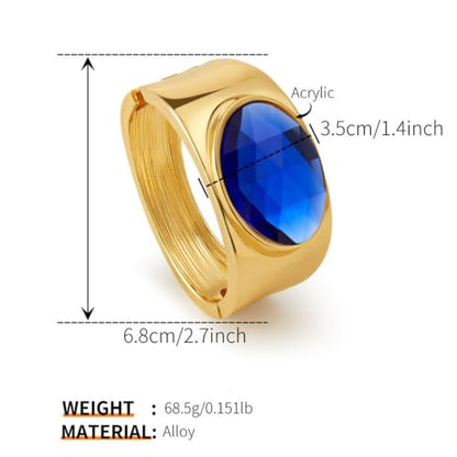 YBMYCM Gold Chunky Bangle Bracelets with Acrylic Inlay for Women Trendy Wide Chunky Cuff Bracelets Hammered Irregular Wrist Cuff Wrap Bracelet - style: Gold blue