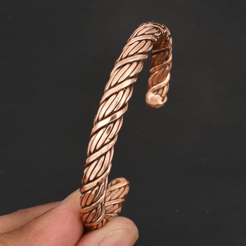 Pure Copper Cuff Bangle Bracelet 100% Solid, Raw & Uncoated Handmade Bracelets Jewelry Cuff Gift Bangle for Women & Men - color: Copper Cb-112