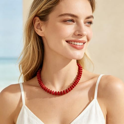 Acrylic Beaded Necklace for Women,Beach Strand Jewelry Gifts | Statement Necklace,Cute Trendy Handmade Jewelry for Women,Chunky Beaded Necklace,Resin Beads Choker - color: Red