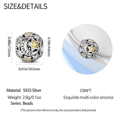 Star Moon 925 Sterling Silver Birthstone Charm for Bracelet Women Jewelry - color: November
