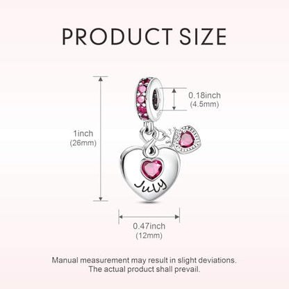 BLUELUNE Birthstone Charms, 925 Sterling Silver Dangle Charm with 5A Cubic Zirconia for Bracelets or Necklaces, Birthday, Mother's Day Present for Women - color: July