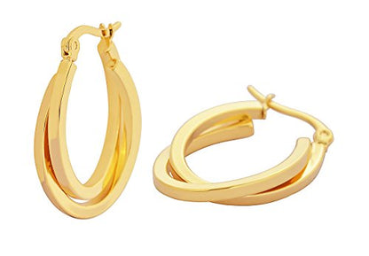 Edforce Women's Stainless Steel Overlapping Oval Hoop Earrings, (30mm) - style: B: 18k Gold Plated (30mm)