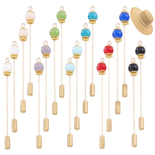 Vintage Hat Pins Stick Lapel Pin Plastic Imitation Pearl Brooch Brass Long Handle Pin Accessories for Tie Scarf Badge Hats Suits Brooches Decorative Jewelry Making DIY Crafts - color: 9 Colors