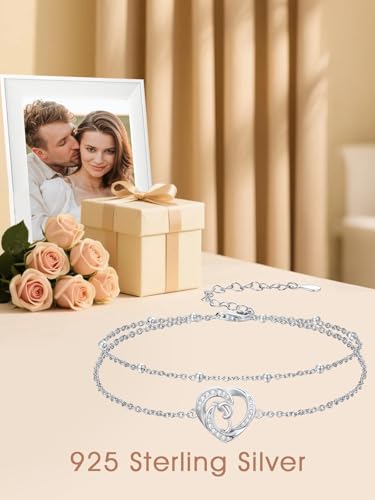 Dorunmo Initial Anklet 925 Sterling Silver Letter A-Z Layered Heart Anklet Beach Jewelry Birthday Gifts for Women - color: P
