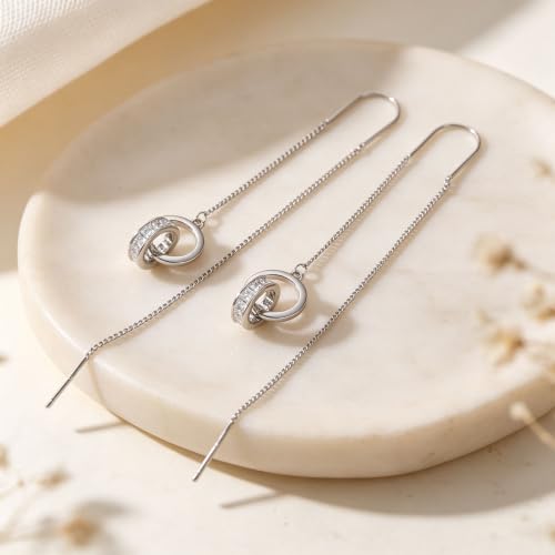 Silver Dangle Earrings Women Dangling Drop Bridesmaid Wedding Prom Jewelry - color: Silver link circle