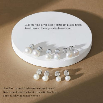 S925 Silver Natural Freshwater Cultured Pearl Stud Earrings Women,5.5-10mm