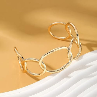 Dainty Gold Bangle Bracelets Open Chunky Cuff Bracelets Adjustable Trendy Minimalist Wide Bracelets Jewelry Women Gifts - color: Gold