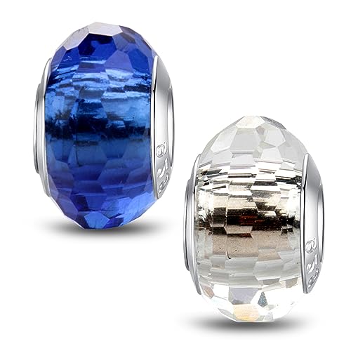 MICOO 925 Sterling Silver Charms for Bracelets,Fashion DIY Dangle Pendants Beads Simulated Birthstone Charms,Birthday Gifts for Women - color: 2 Blue and White Charms