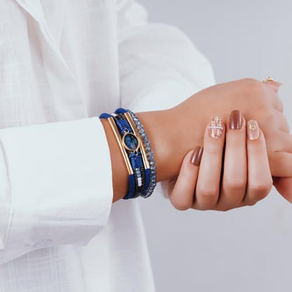 Boho Leather Wrap Bracelets Beaded Stackable Cuff Bracelet Country Concert Outfits Cowboy Cowgirl Western Jewelry Gifts for Women - color: Crystal-Blue