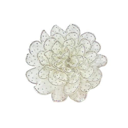 Rhinestone Camellia Flower Big Brooch Lapel Pins for Women Fashion Crystal Fabric Floral Brooches Pin for Dresses Suit Accessories Jewelry Boutonniere Corsage Wedding Party 140mm - color: Beige