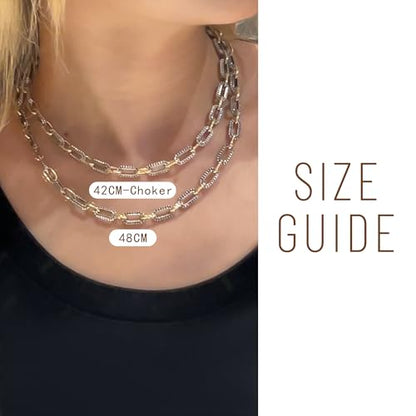 Wire Necklaces for Women, 2 Tone Link Chain Necklaces Circles Adjustable Necklaces Costume Jewelry for Women Gifts - color: Paperclip-A-1