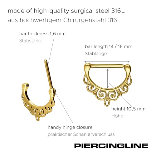 PIERCINGLINE 14G Surgical steel nipple piercing oriental design nipple jewelry barbell 1 PC - color: Silver, size: 16 mm bar length