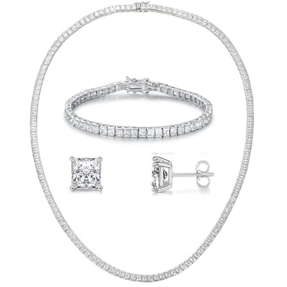MDFUN 18K White Gold Plated Tennis Bracelet Stud Earrings Jewelry Set for Women and Men - style: 3 Pcs - Necklace/Bracelet/Earrings