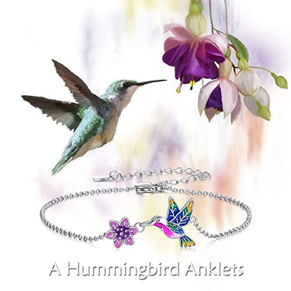 YAFEINI Anklet Bracelets for Women Girls Sterling Silver Hummingbird/Dragonfly/Butterfly Link Chain Anklets Jewelry Gifts - color: Hummingbird chain anklet