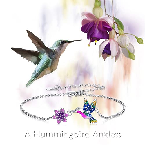 YAFEINI Anklet Bracelets for Women Girls Sterling Silver Hummingbird/Dragonfly/Butterfly Link Chain Anklets Jewelry Gifts - color: Hummingbird chain anklet