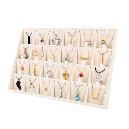 24 Grid Stackable Jewelry Tray Organizer with Removable Divider Velvet Tray | Jewelry Display Tray for Earrings Necklaces Bracelet Rings Display Showcase - Light Khaki - color: Light Khaki