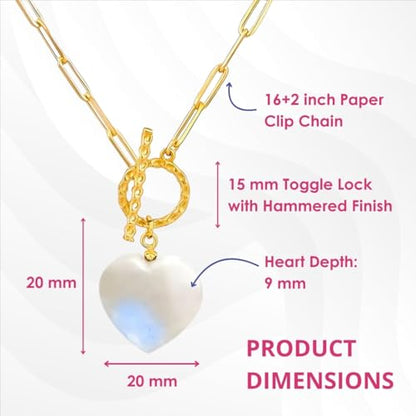 Gempires Gemstone Heart Pendant Necklace for Women, Gold Toggle Birthstone | Handmade gemstone heart pendant necklace — choose from 11 stones and birthstones, gold toggle paperclip chain. - color: Rainbow Moonstone