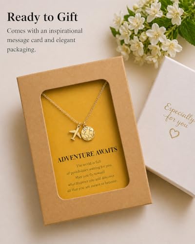 Zealmer Dainty 18K Gold Plated Compass World Map Pendant Necklace Graduation Gift for Friends - color: Anchor