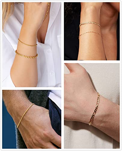 Honsny 6PCS Stainless Steel Bracelets for Women Men,14K Gold Plated Cuban Link Paperclip Chain Bracelet Dainty 6.3/7/7.8/9.5 Inch Stainless Steel Bracelet Set Fashion Jewelry - color: Gold, size: 7 Inches