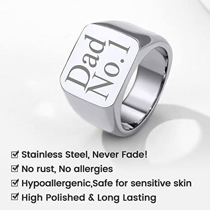 GoldChic Jewelry Personalized Signet Rings Men Women, Stainless Steel Custom Photo Bold Square/Oval Monogram/Old English Initial Pinky Stacking Statement Ring in Black/Silver/Gold (Size 7-14) - color: Steel-Custom - Square