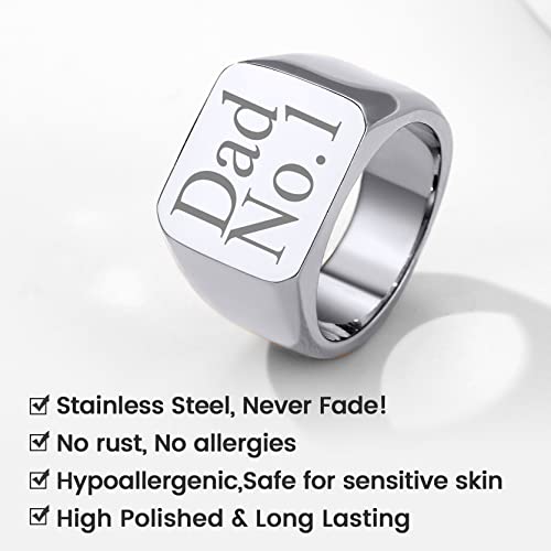GoldChic Jewelry Personalized Signet Rings Men Women, Stainless Steel Custom Photo Bold Square/Oval Monogram/Old English Initial Pinky Stacking Statement Ring in Black/Silver/Gold (Size 7-14) - color: Steel-Custom - Square